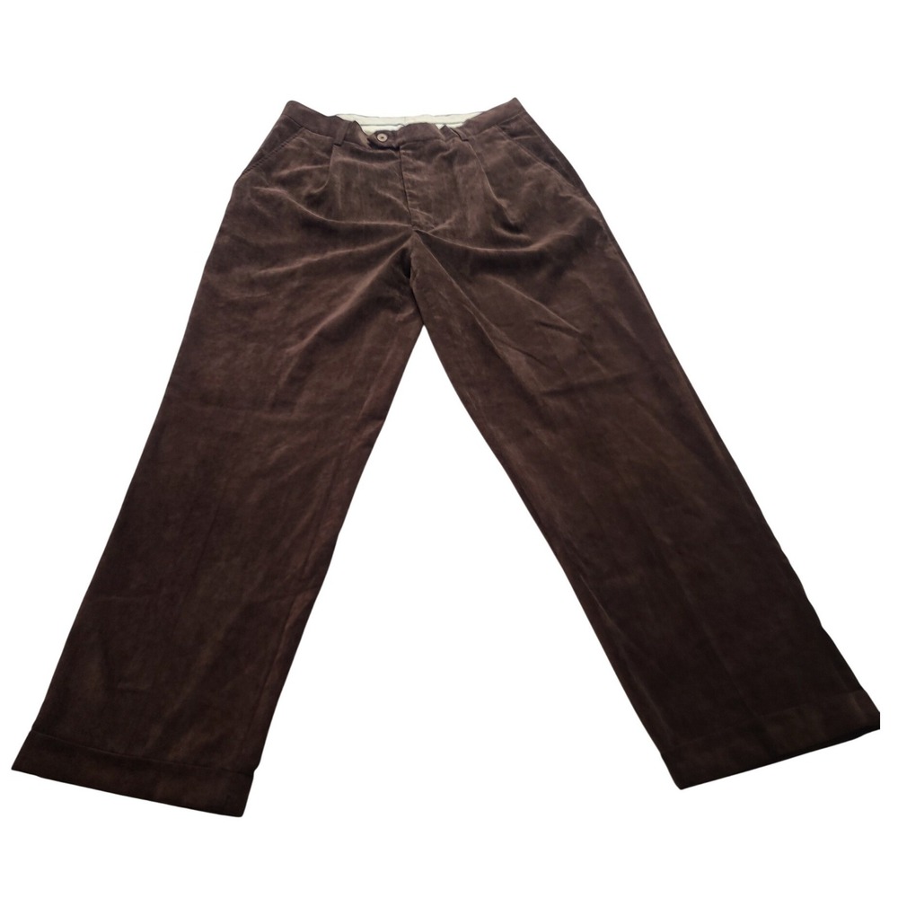 Stacy Adams‎ Pleated Corduroy Dress Pants Brown Men's 34/33 Cuffed Trousers